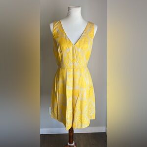 Tory Burch Edyn Silk Blend Sleeveless Lined V-Neck Mini Dress Yellow/Gray 10